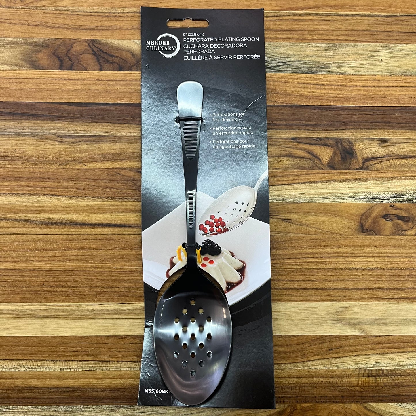 Mercer Tool 9" Matte Black Perforated Bowl Plating Spoon