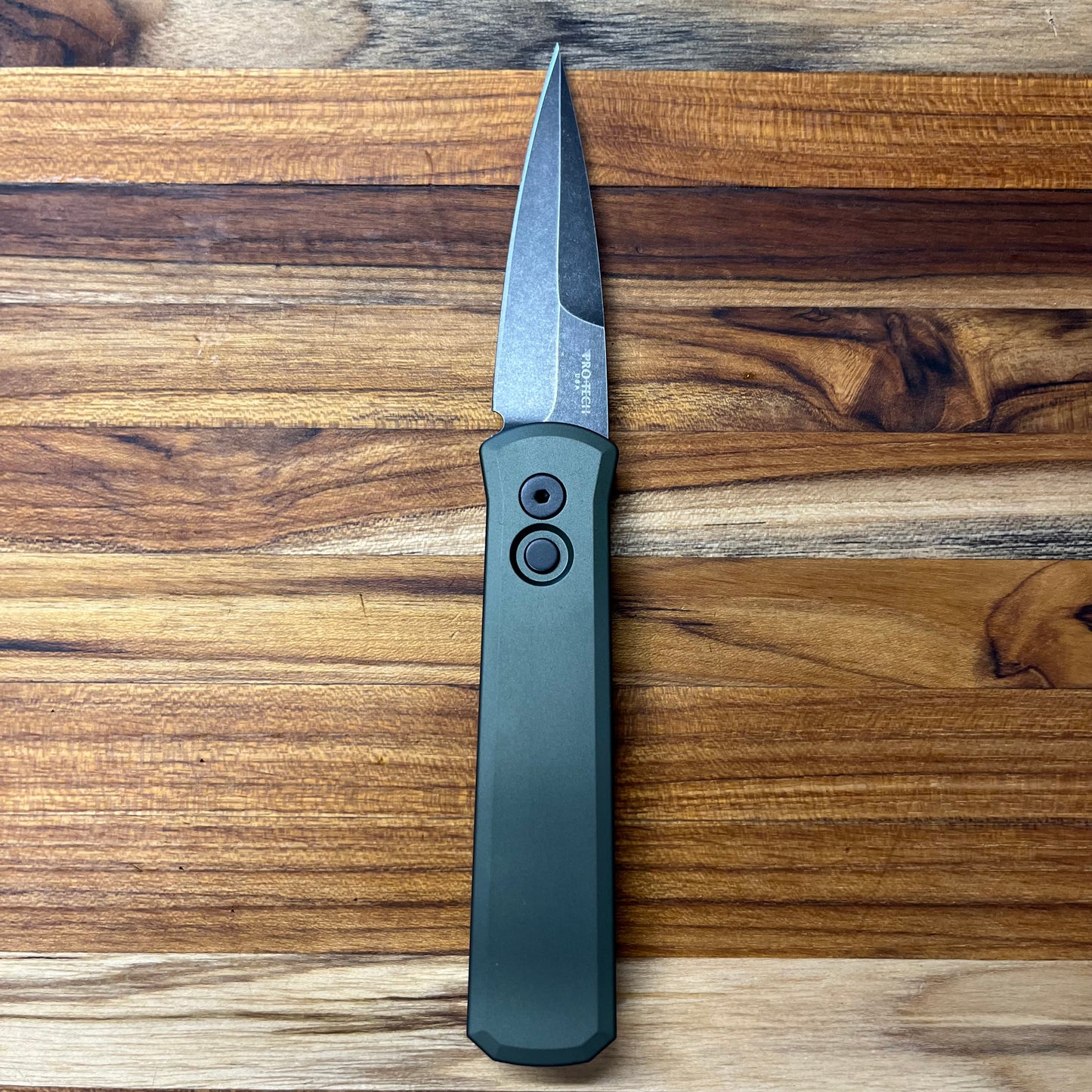 Pro-Tech Godson 3.15" Auto w/ DLC Washed Blade & Green Aluminum Handle
