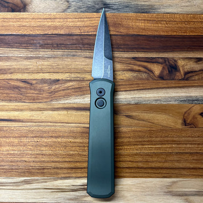 Pro-Tech Godson 3.15" Auto w/ DLC Washed Blade & Green Aluminum Handle