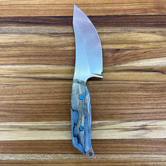 Meglio Blade Show Semi-Custom H-Series 4" Outdoor Kitchen Knife w/ Blue Spalted Maple Handle