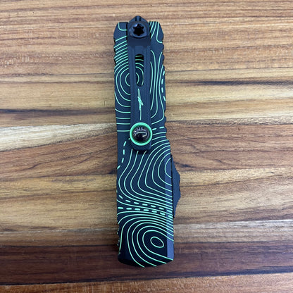 Microtech Signature Series UTX-85 Gen IV T/E 3" P/S OTF w/ Topographic Black/Green Camo Aluminum Handle