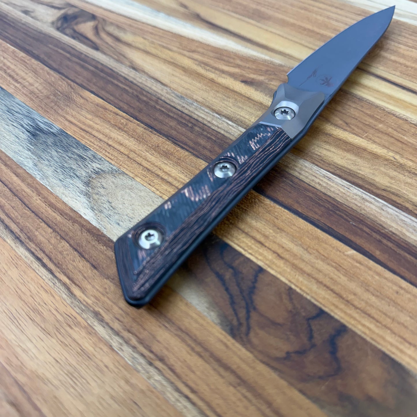 Microtech Signature Series Culinary 3.5" DLC Paring Knife w/ Bronze Titanium Bolster & Livewire Carbon Fiber Handle