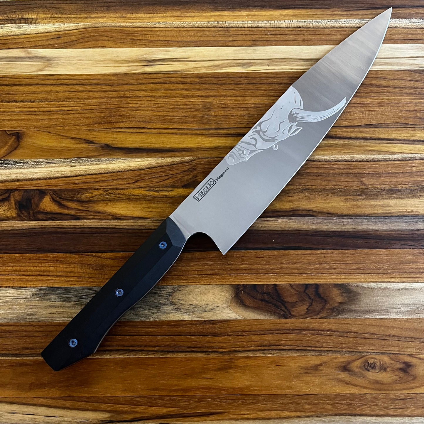 Meglio Production 10" Satin Western Chef's Knife w/ Lasered Oni Yokai