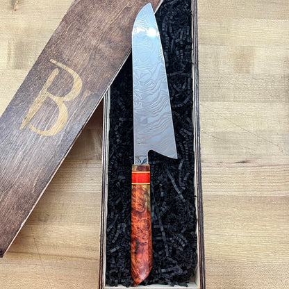 Baldwin Blades 210mm (8.25") Gyuto w/ Red & Orange Maple Burl Handle