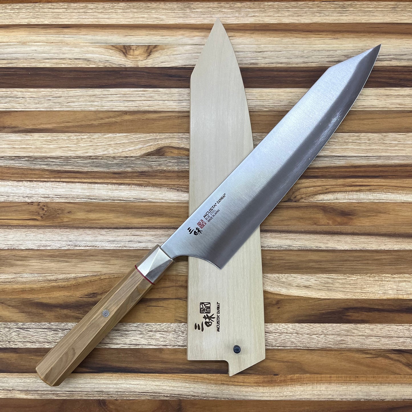 Mcusta Zanmai Beyond Blue 240mm (9.5") Natural Wood Gyuto Saya w/ Pin