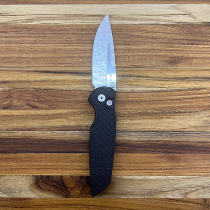 Pro-Tech TR-3 Integrity 3.5" Folding Knife w/ Black Relic Texture Aluminum Handle & Black Lip Pearl Button