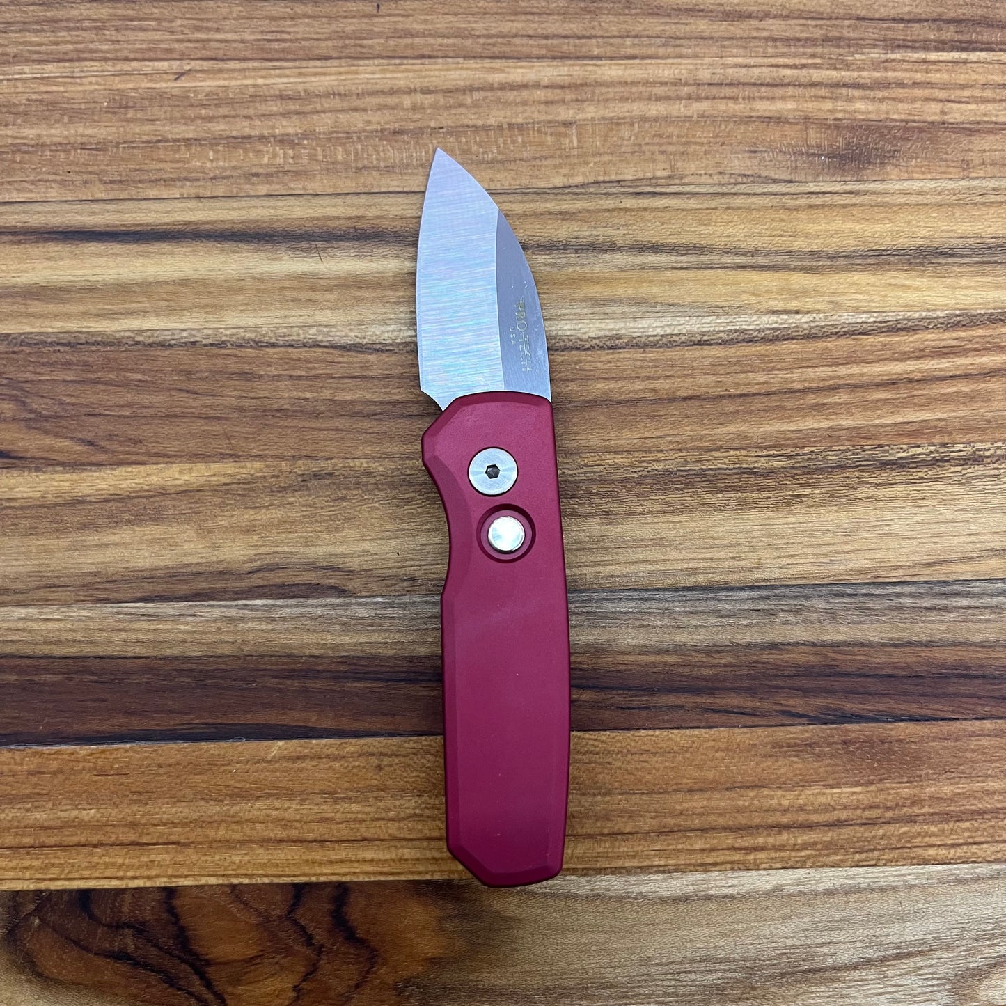 Pro-Tech Runt 5 2" Auto w/ Wharncliffe Blade & Red Aluminum Handle