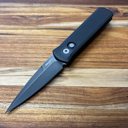 Pro-Tech Godson 3.15" Auto w/ DLC Washed Blade & Black Aluminum Handle