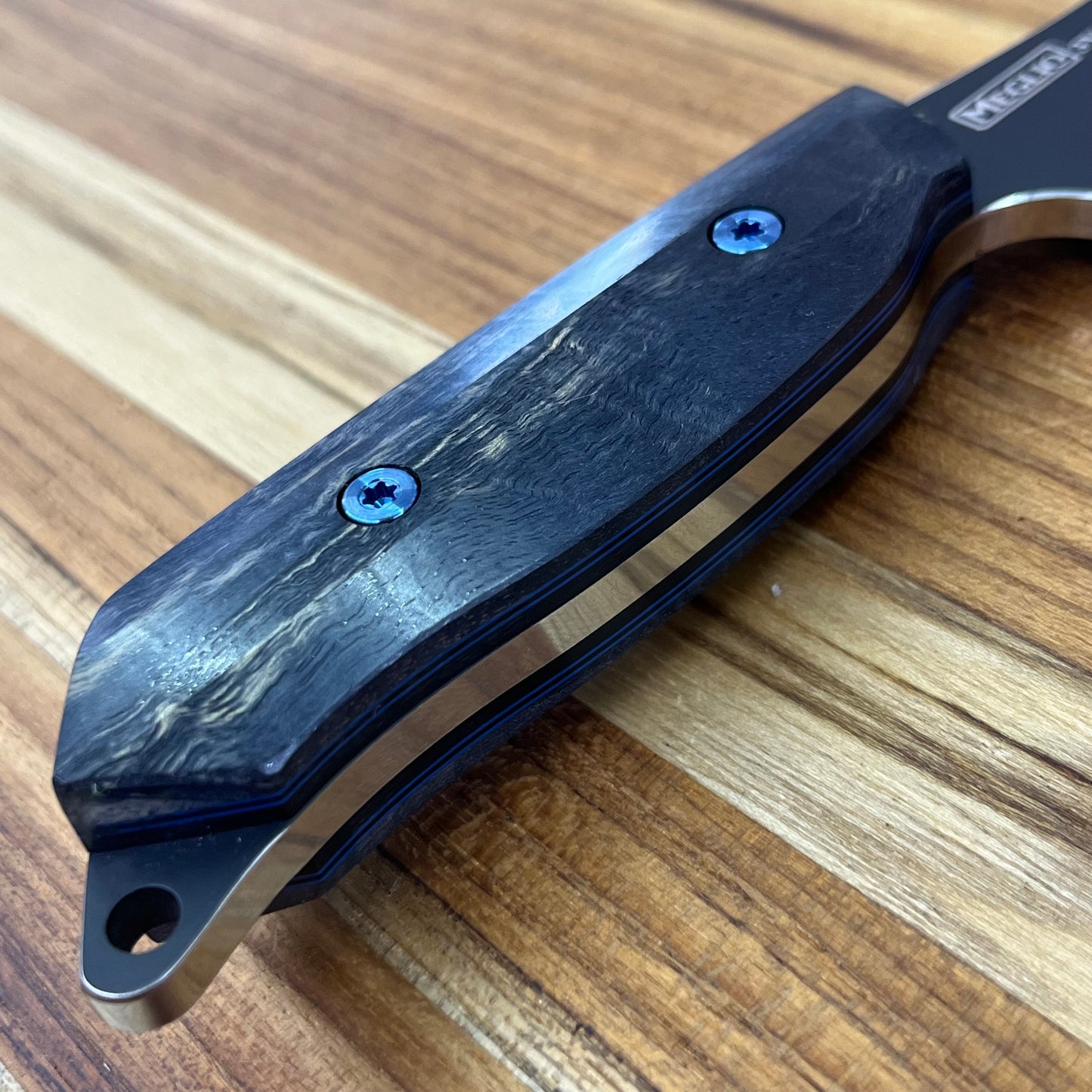 Meglio Blade Show Semi-Custom H-Series 4" Outdoor Kitchen Knife w/ Lasered Calypso & Blue/Black Primavera Handle