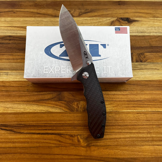Zero Tolerance CF Hinderer 3.5" Folding Knife w/ Black & Gray Carbon Fiber Over Titanium Handle