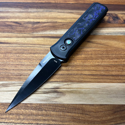 Pro-Tech Godson 3.15" Auto w/ Black Aluminum Handle & Violet Marble Carbon Fiber Inlay