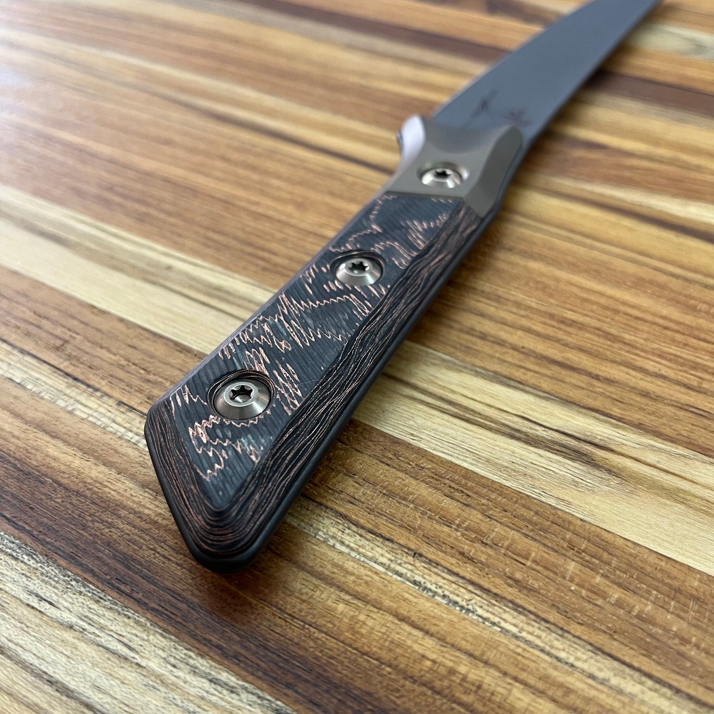 Microtech Signature Series Culinary 6.125" DLC Boning Knife w/ Bronze Titanium Bolster & Livewire Carbon Fiber Handle