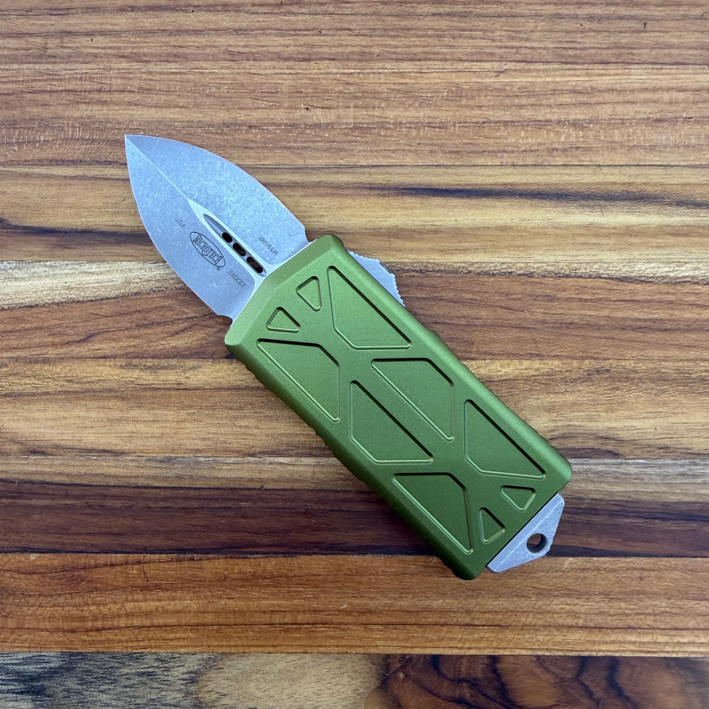 Microtech Exocet D/E 2" OTF w/ OD Green Aluminum Handle & Money Clip