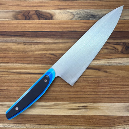 Patterson Forge Semi-Custom 200mm (8") Chef's Knife w/ Retro Blue TRD G10 Handle