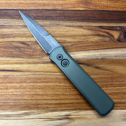 Pro-Tech Godson 3.15" Auto w/ DLC Washed Blade & Green Aluminum Handle
