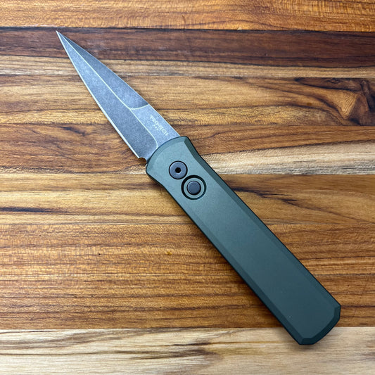 Pro-Tech Godson 3.15" Auto w/ DLC Washed Blade & Green Aluminum Handle