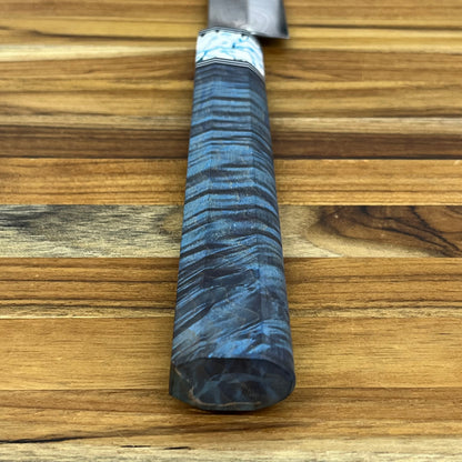 3rd Hill Customs Damasteel 225mm (9") Sujihiki w/ Blue Curly Maple Handle