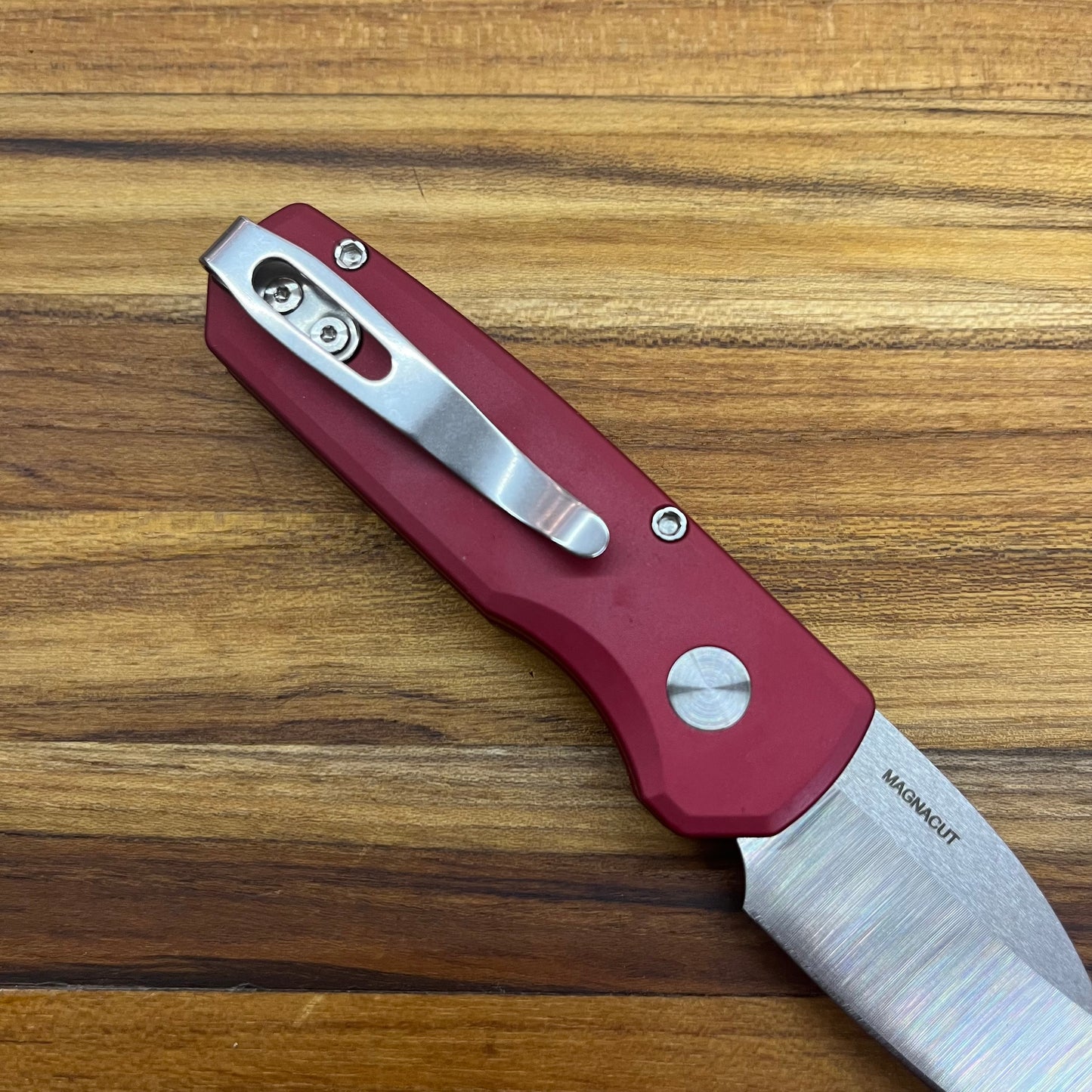 Pro-Tech Runt 5 2" Auto w/ Wharncliffe Blade & Red Aluminum Handle