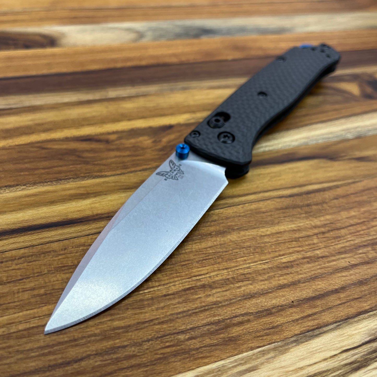 Benchmade Bugout 3.25" Folding Knife w/ Carbon Fiber Handle & Blue Accents