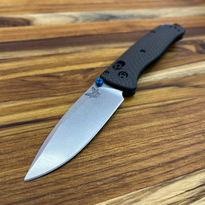 Benchmade Bugout 3.25" Folding Knife w/ Carbon Fiber Handle & Blue Accents