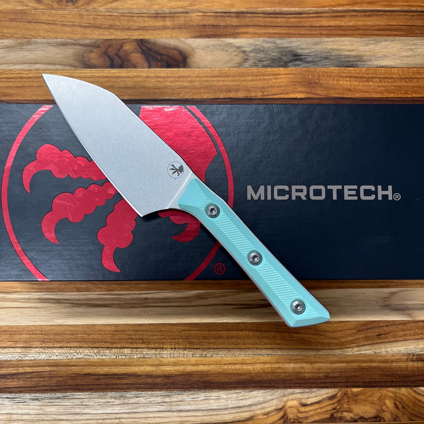 Microtech Culinary 4.2" Santoku w/ Caribbean Blue G10 Handle
