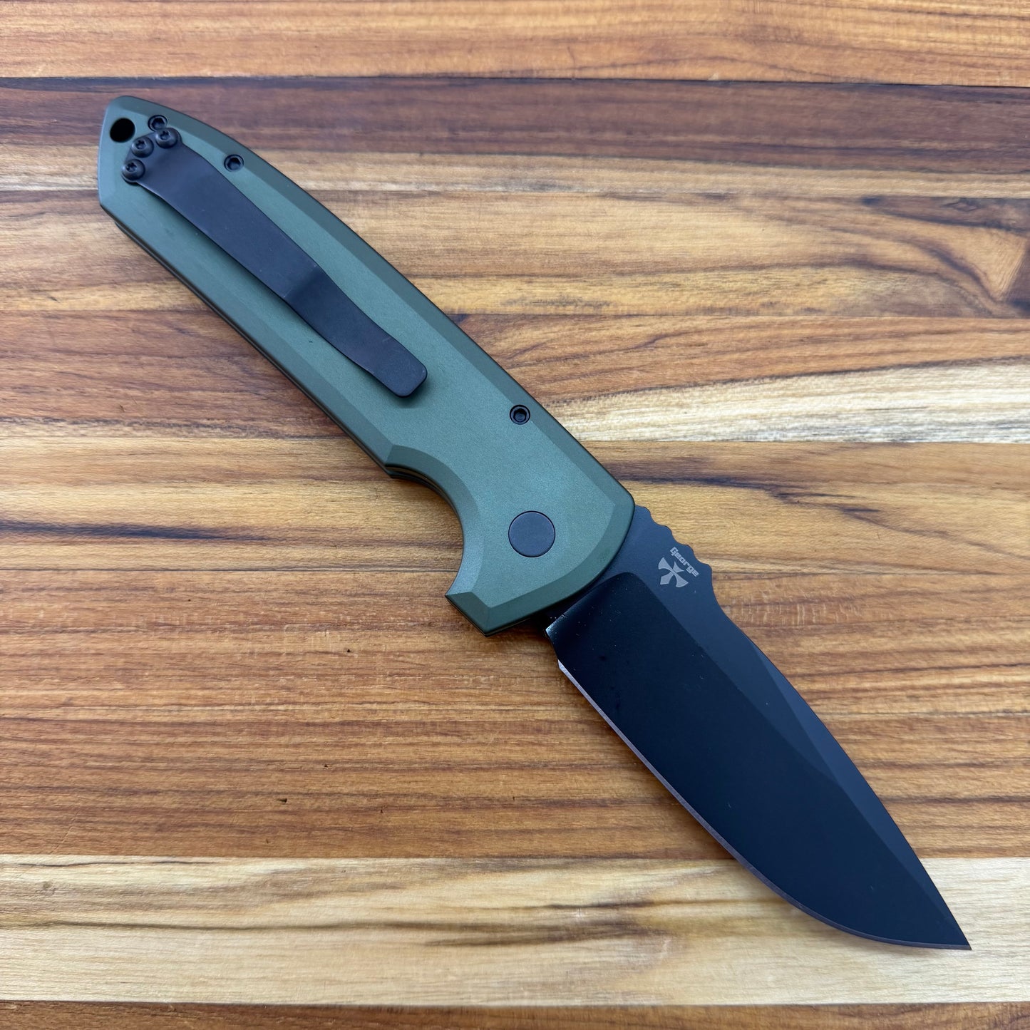 Pro-Tech Les George Rockeye 3.5" Auto w/ Black DLC Blade & Green Aluminum Handle