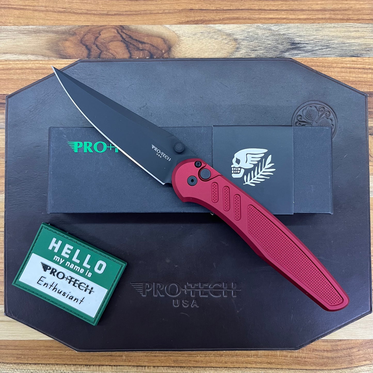 Pro-Tech Avalon 4" Folding Knife DLC Black w/ Knurled Red Aluminum Handle