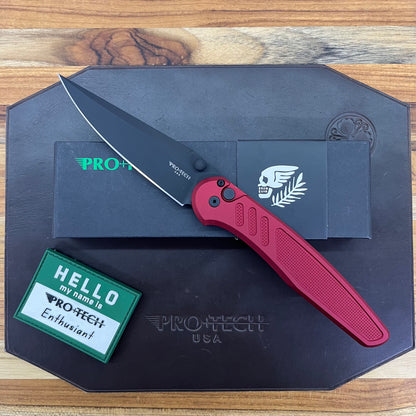 Pro-Tech Avalon 4" Folding Knife DLC Black w/ Knurled Red Aluminum Handle