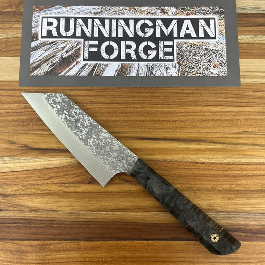Running Man Forge Semi-Custom 120mm (4.75") Funayuki w/ Laser Engraving & Green Maple Handle