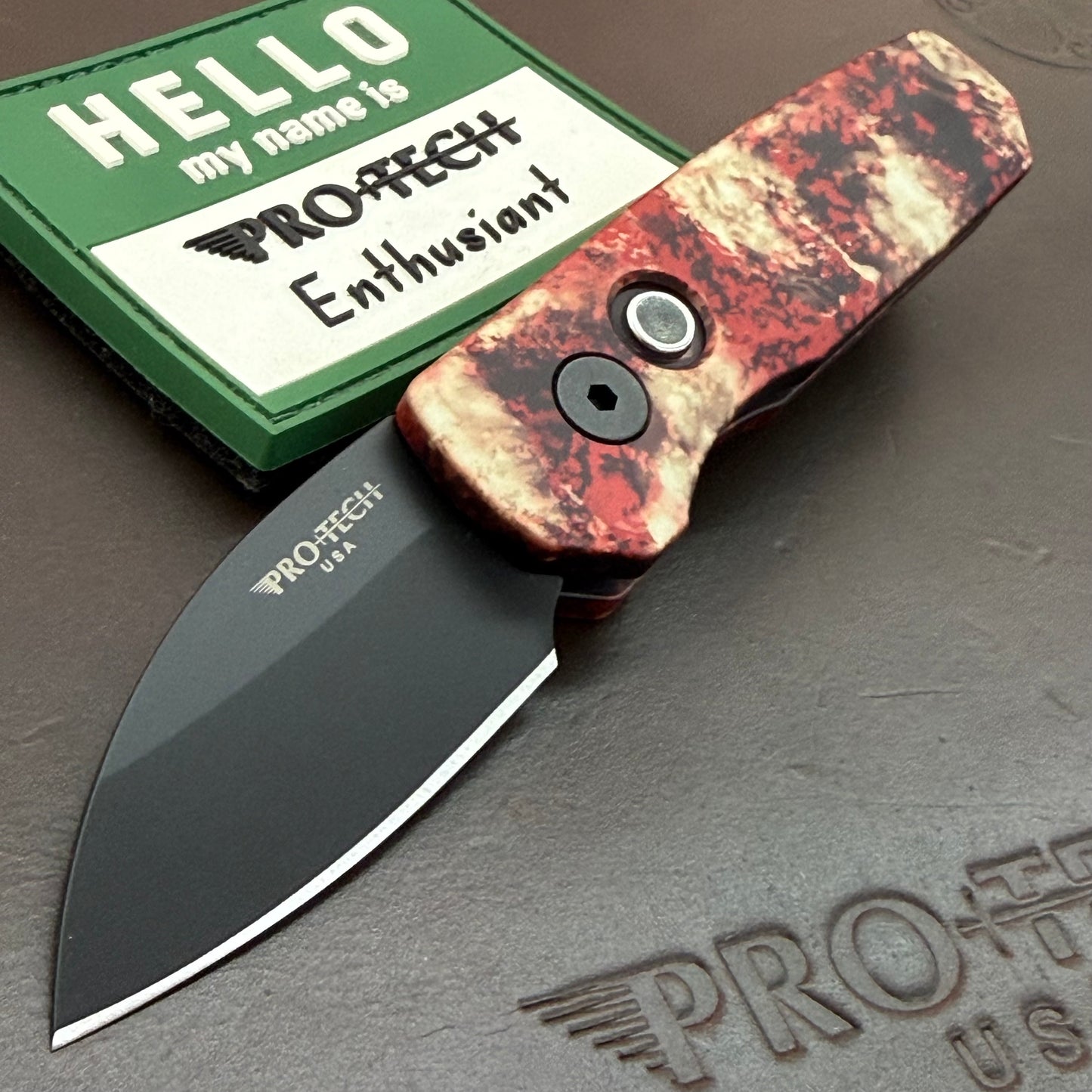 Pro-Tech Runt 5 2" Auto w/ DLC Wharncliffe Blade & Crimson Tiger Camo Aluminum Handle