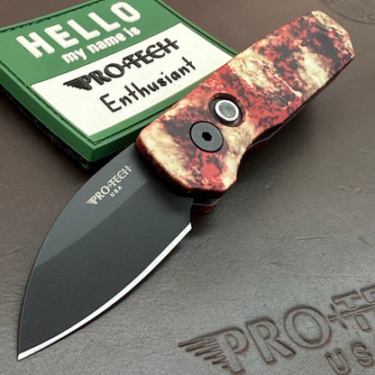 Pro-Tech Runt 5 2" Auto w/ DLC Wharncliffe Blade & Crimson Tiger Camo Aluminum Handle