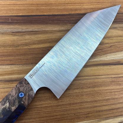 Meglio Blade Show Semi-Custom 6.5" Satin Kiritsuke w/ Spalted Maple Burl & Dark Blue Resin Handle