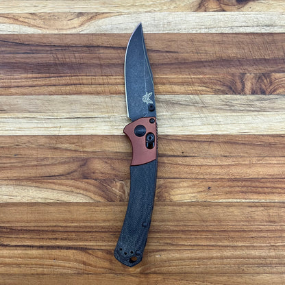Benchmade Mini Crooked River 3.5" Folding Knife w/ Burnt Copper Aluminum & Black Canvas Micarta Handle