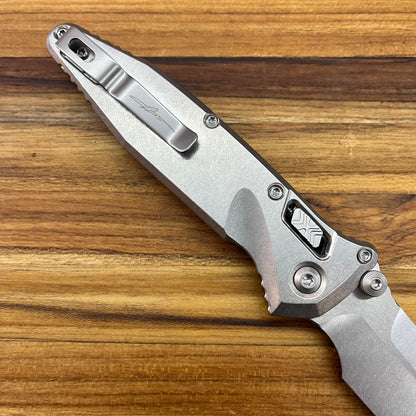 Microtech Marfione Select Socom Ram-Lok Spear Point 4" Folding Knife w/ Stonewashed Titanium & Blue Accented Handle
