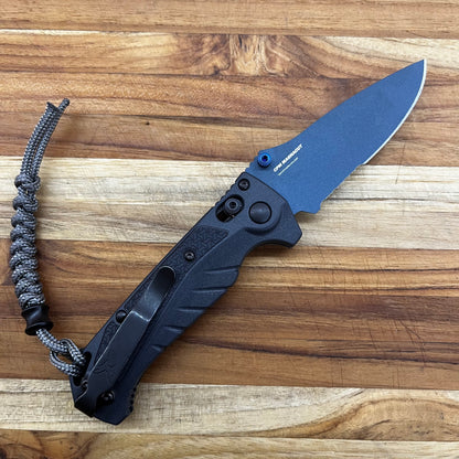 Benchmade Mini Adira 3.25” Serrated Folding Knife w/ Tempest Gray Grivory Handle