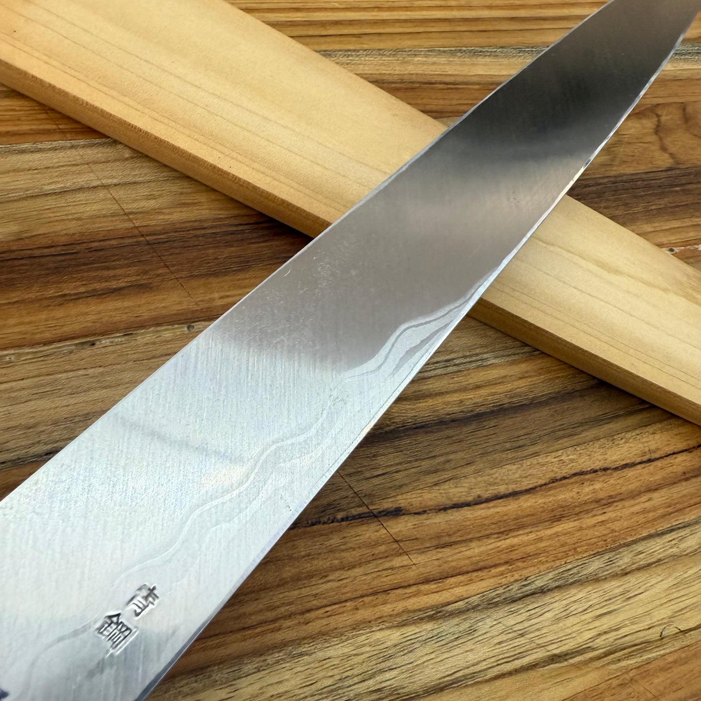 Kikuichi Kasumi Blue Damascus 270mm (10.5") Yanagi w/ Saya and Ebony Handle