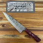 Running Man Forge Semi-Custom 210mm (8.25") Chef's Knife w/ Laser Engraving & Magenta Maple Handle