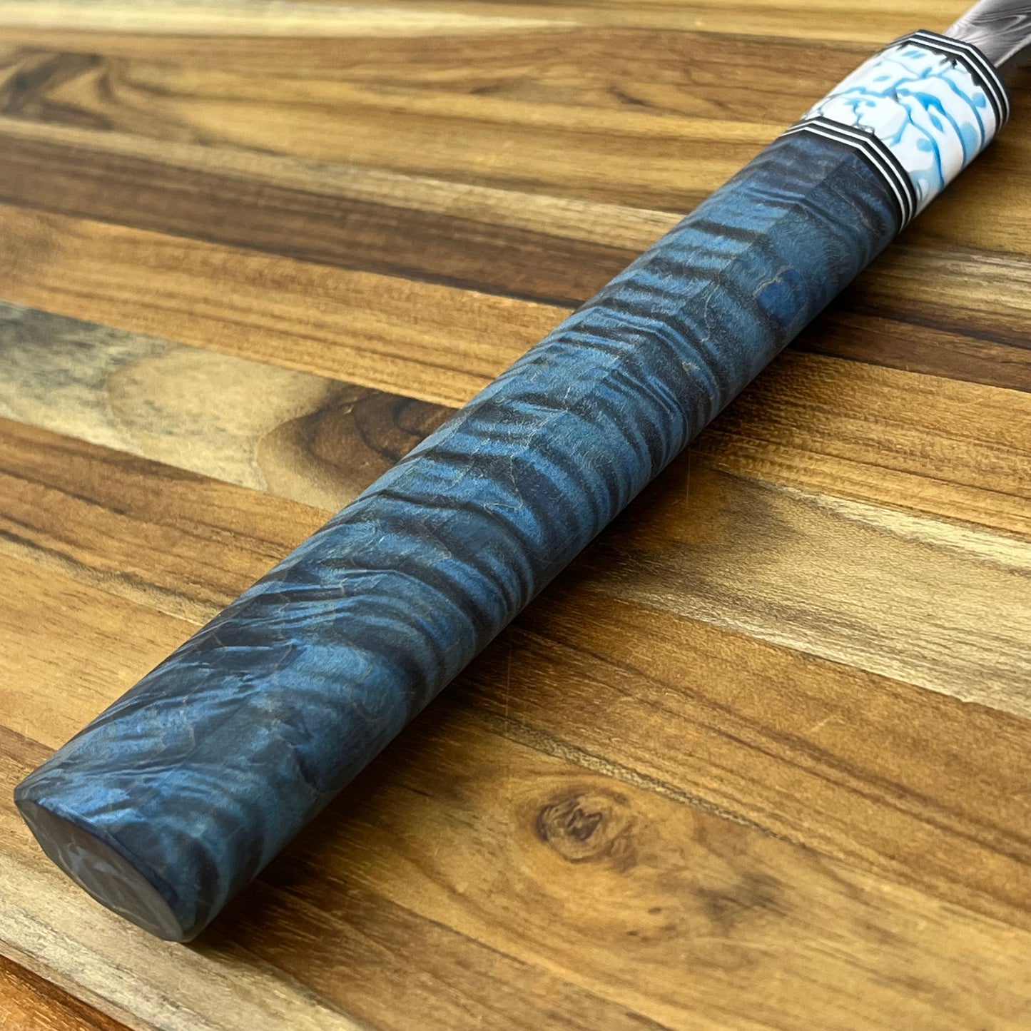 3rd Hill Customs Damasteel 225mm (9") Sujihiki w/ Blue Curly Maple Handle