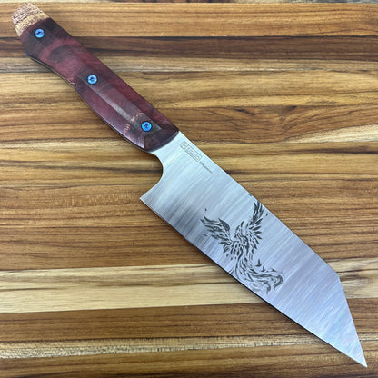 Meglio Blade Show Semi-Custom 6.5" Satin Kiritsuke w/ Lasered Phoenix & Red Primavera Handel