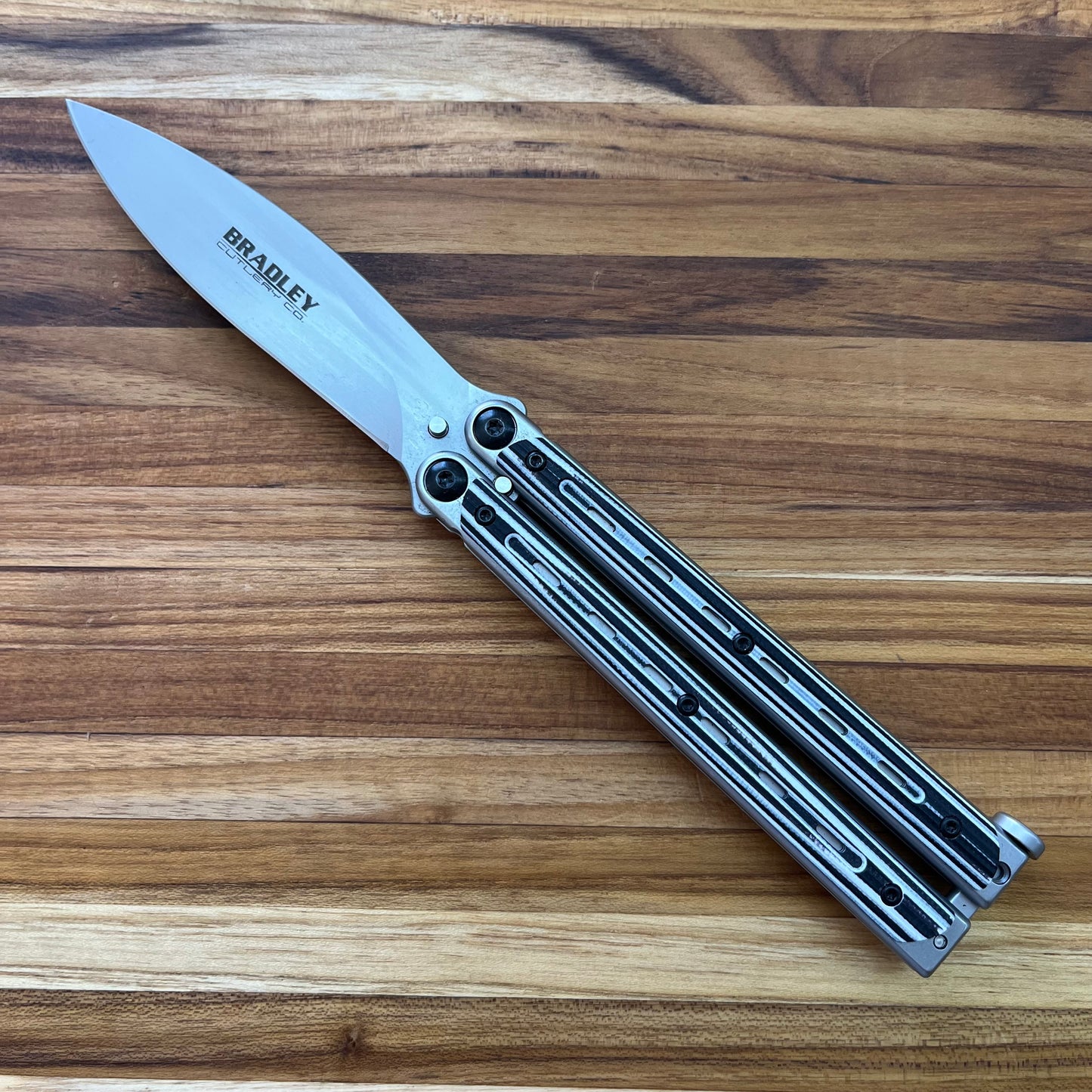 Bradley Cutlery Co Kimura Balisong 3.75" Butterfly Knife w/ Black and white Scale handle