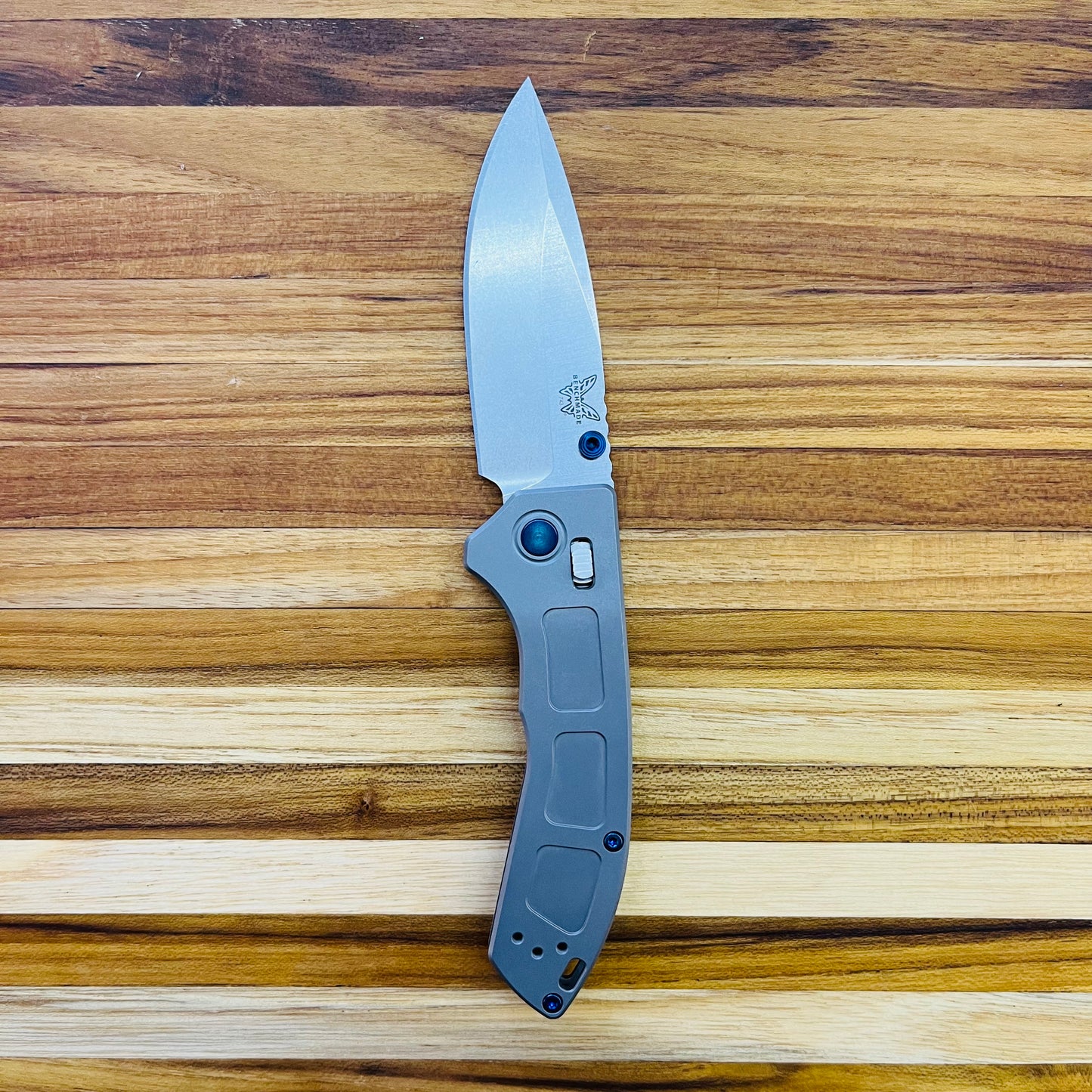 Benchmade Mini Narrows 3" Folding Knife w/ Gray Titanium Handle & Sapphire Blue Hardware