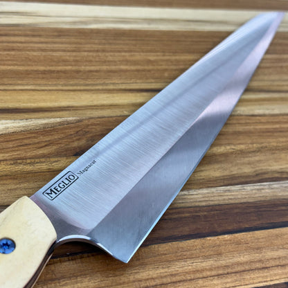 Meglio Blade Show Custom 10" Satin K-Tip Sujihiki w/ S-Grind & Fiddleback Box Elder Handle