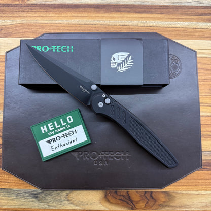 Pro-Tech Avalon 4.25" Folding Knife DLC Black w/ Knurled Black Aluminum Handle