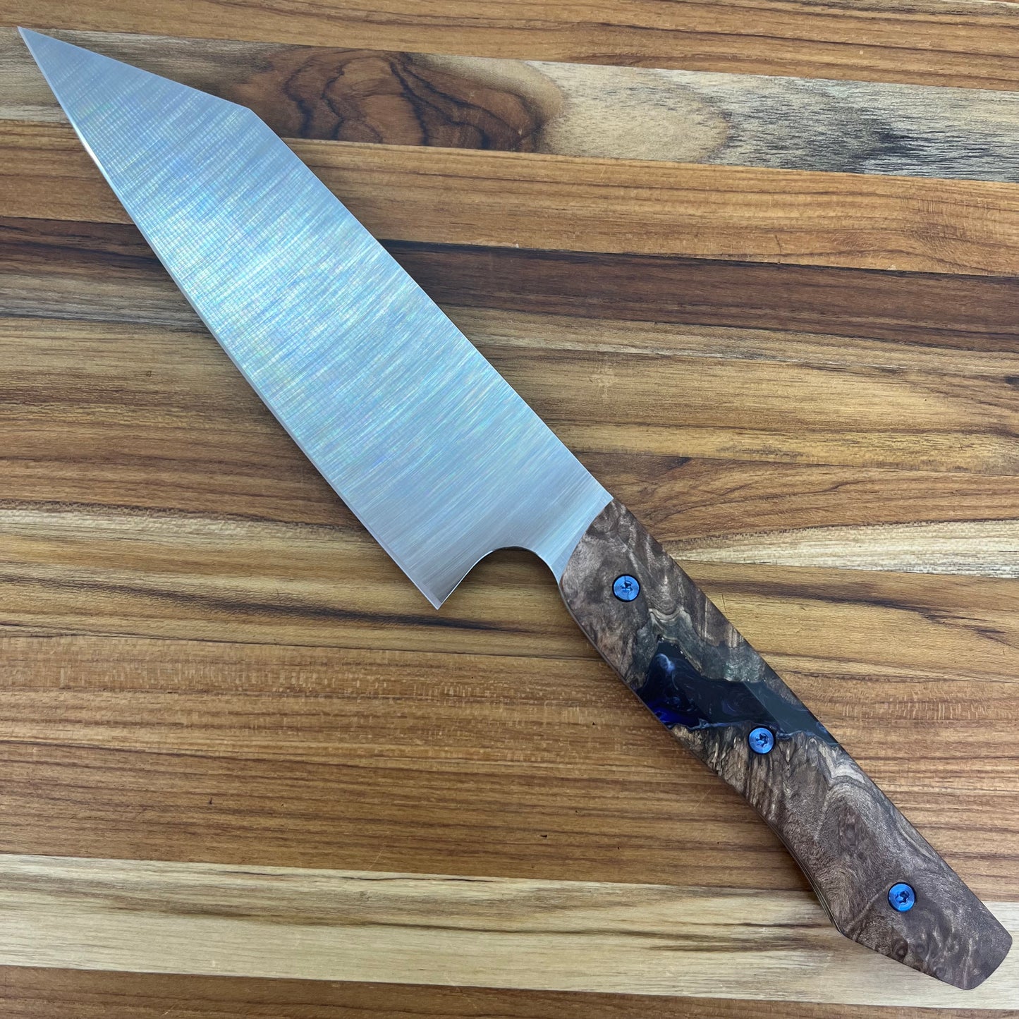 Meglio Blade Show Semi-Custom 6.5" Satin Kiritsuke w/ Spalted Maple Burl & Dark Blue Resin Handle