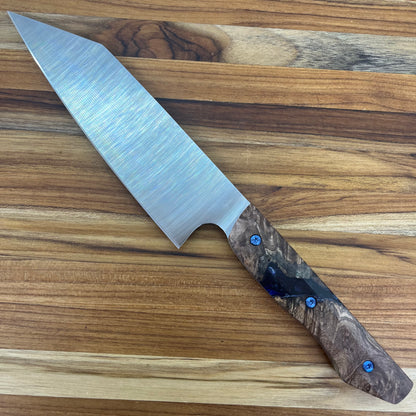 Meglio Blade Show Semi-Custom 6.5" Satin Kiritsuke w/ Spalted Maple Burl & Dark Blue Resin Handle