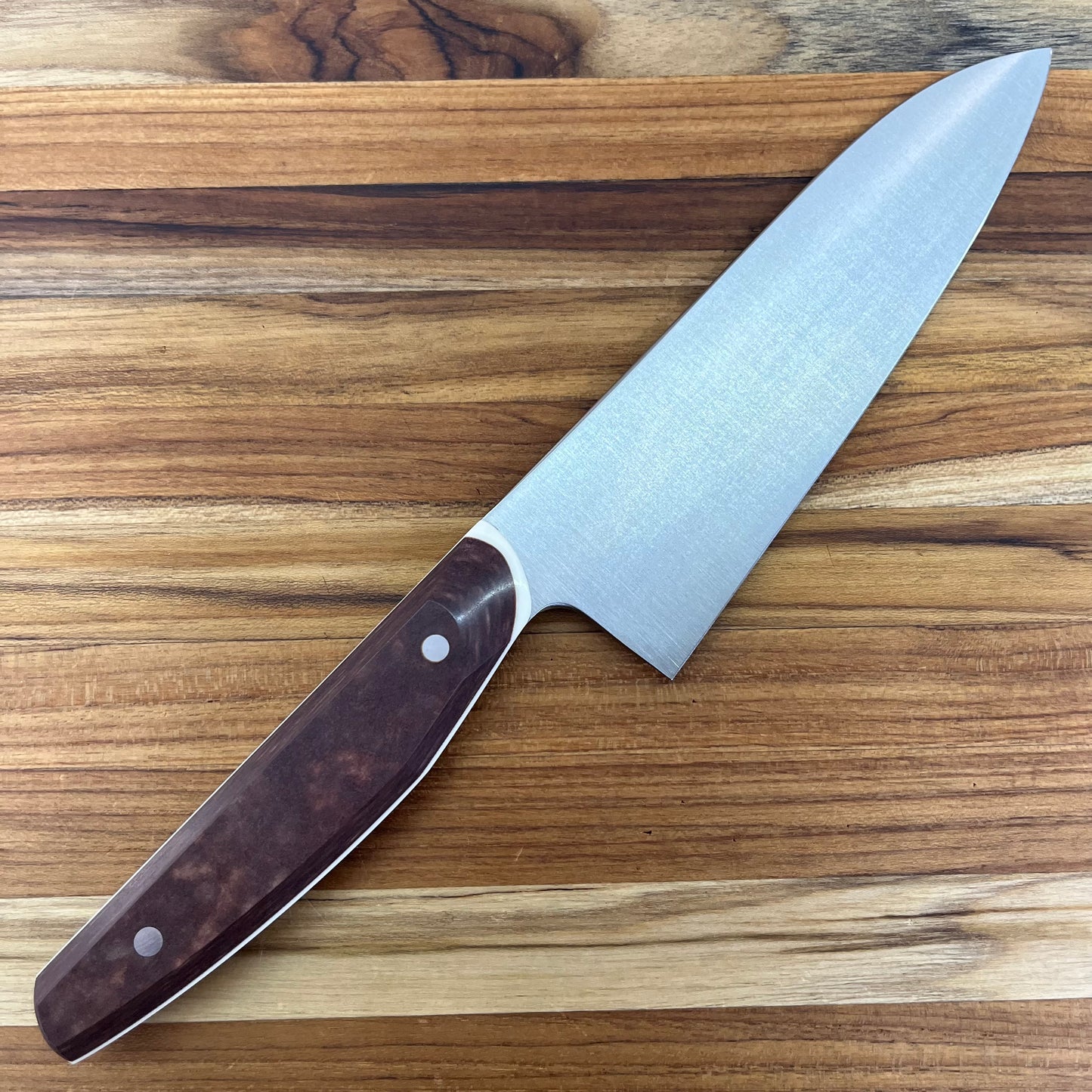 Patterson Forge Semi-Custom 165mm (6.5") Santoku w/ Vintage Brown Micarta Handle & White Linen Accent