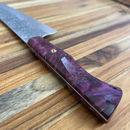 Running Man Forge Semi-Custom 210mm (8.25") Chef's Knife w/ Laser Engraving & Magenta Maple Handle