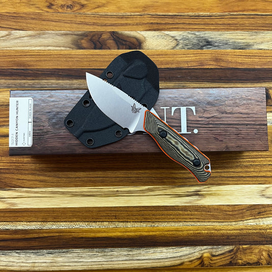 Benchmade Hidden Canyon Hunter 3" Fixed Blade w/ Richlite Handle & Black/Orange Boltaron Sheath