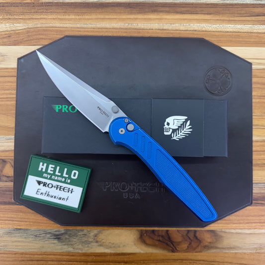 Pro-Tech Avalon 4" Folding Knife w/ Battleworn Knurled Blue Aluminum Handle