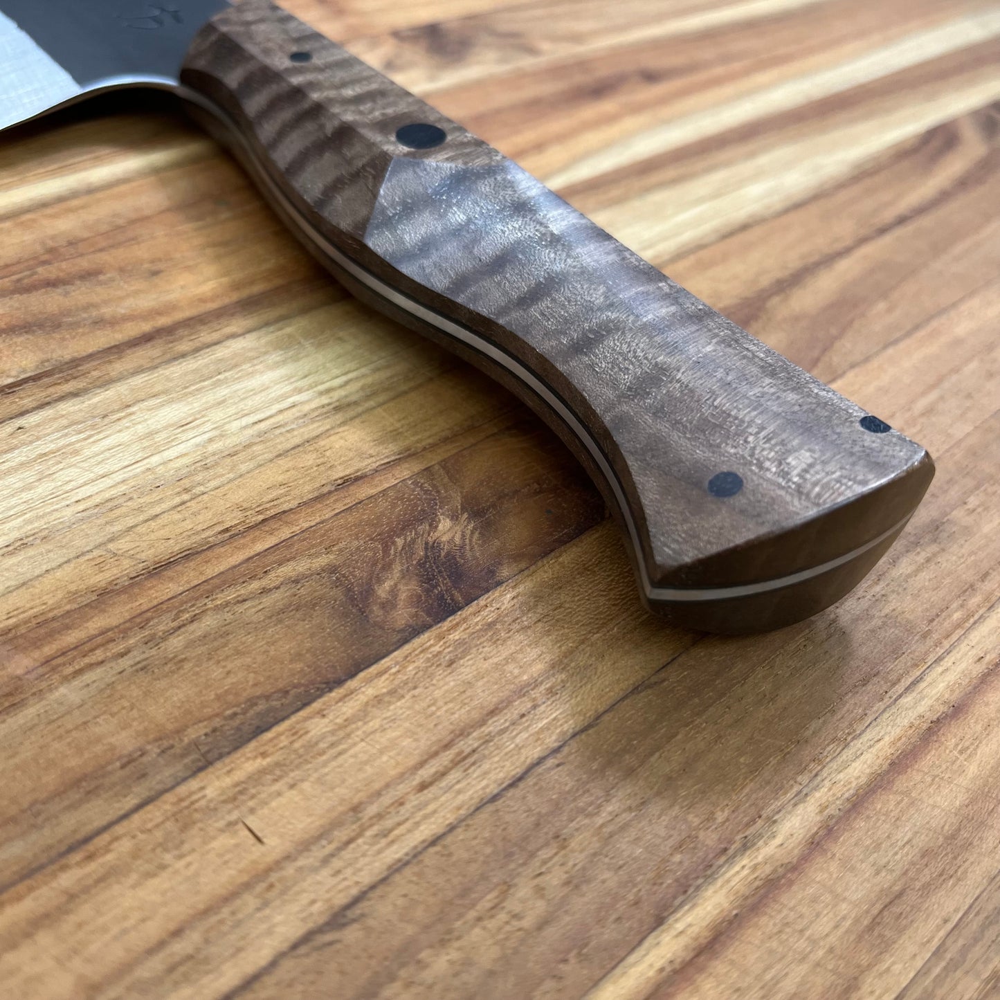 Running Man Forge Custom 215mm (8.5") Thin Forged Gyuto w/ Brown Curly Walnut Handle